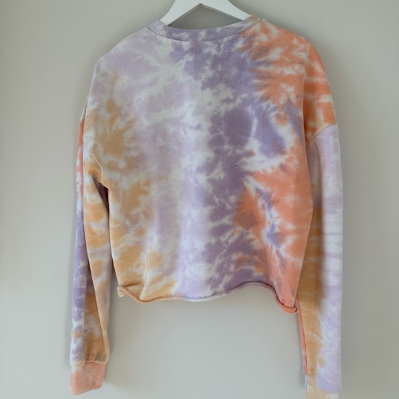 Pink Floyd Graphic Sweatshirt Pink Orange Tie Dye Cropped Crew Neck Pullover - Picture 4 of 7